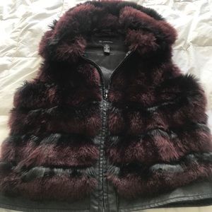Burgundy fur vest for women.